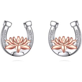 Vadmans Horseshoe Earrings 925 Sterling Silver Lotus Horseshoe Studs Earrings Jewelry Gifts for Women Girls