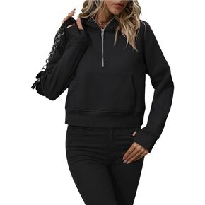 Pullover Hoodie Sweatshirts for Women Loose Fit Casual Lightweight Long Sleeve Cropped Hooded Tops with Pocket