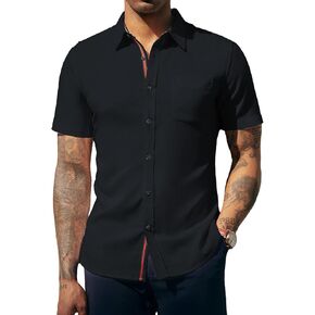 PJ PAUL JONES Men's Button Down Short Sleeve Shirt Wrinkle Free Dress Shirts Casual Beach Vacation Tops with Pocket