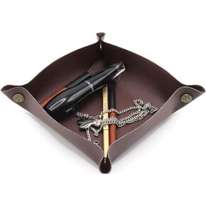 K Key Valet Tray Leather Nightstand Jewelry Storage Tray Desktop Holder Box Leather Snap Tray Sundries Box for Dice Phone Sunglasses (White)