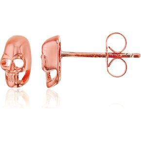 Solid 925 Sterling Silver Polished Skull Stud Earrings for Women and Girls | 7.5mm Gold Plated Hypoallergenic Studs
