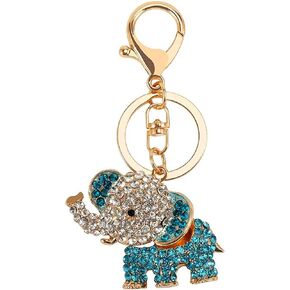 Cute Big Ears Elephant Keychain Sparkling Keyring Crystal Purse Pendant Rhinestones Handbag Charm (Blue)