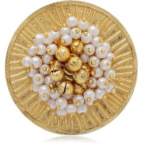 I Jewels Gold Plated Indian Wedding Bollywood Ethnic Adjustable Finger Ring Embellished With ghungroo and pearl