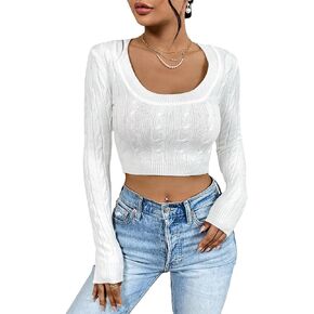 Floerns Women's Solid Long Sleeve Pullovers Scoop Neck Slim Fit Sweater