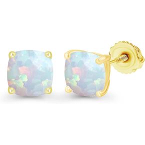 14K Gold Plated 925 Sterling Silver Hypoallergenic 5mm Cushion Cut Genuine Birthstone Solitaire Screwback Stud Earrings