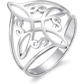 Poevic Witches Knot Ring for Women Stainless Steel Geometric Style Witchcraft Celtic Amulet Ring Celtic Knot Ring Elegante Chic Irish Celtic Knot Ring Vintage Jewelry