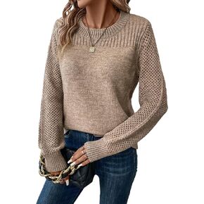 SHENHE Women's Crew Neck Long Sleeve Soft Ribbed Knit Casual Sweater Jumper Pullover