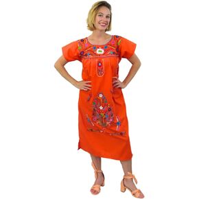 Leos Imports Traditional Mexican Tehuacan Embroidered Women's Summer Floral Dress for Fiestas, Casual, Cultural & Weddings