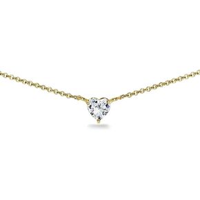 B. BRILLIANT CZ Necklace for Women Sterling Silver 6x6mm Short Sparkling AAA Cubic Zirconia CZ Heart Choker Pendant for Girls Bride Bridesmaids