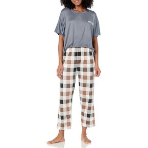 Light and Breathable Short Sleeve Long Pants 2Pc Pajama Set For Women