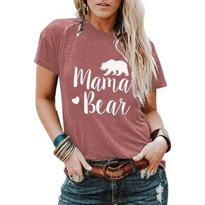 Women Mama Bear Graphic T-Shirts Summer Crew Neck Letter Print Short Sleeve Comfy Blouses Tees