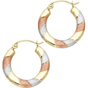 14k REAL Tri Color Gold 3mm Thickness Hoop Earrings (20mm Diameter)