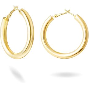 Chunky Gold Hollow Hoop Earrings for Women, Thick Hoops Earrings Hypoallergenic Lightweight 14K Gold Hoop Earrings Jewelry-25/30mm