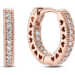 PANDORA Heart Hoop Earrings - Great Gift for Women - Stunning Women's Earrings - 14k Rose Gold & Cubic Zirconia - 1.7 mm, With Gift Box