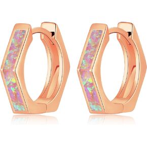 Opal Hoop Earrings for Women Hexagon Huggie Earrings 14K White/Yellow Gold Plated Hypoallergenic Small Huggie Hoop Earrings for Women Girls Jewelry Gifts