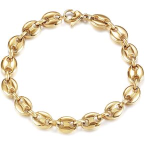 WISTIC Coffee Bean Bracelets Stacked Link for Women Adjustable Gold Plated Stainless Steel Link Charm Chain
