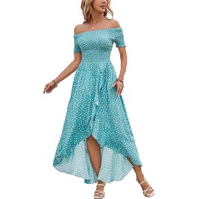 Kormei Women Short Sleeve Off Shoulder Floral High Low Flowy Summer Party Long Maxi Dress