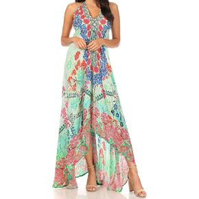 Sakkas Lizi Womens Maxi High-Low Halter Handkerchief Long Dress Beach Party