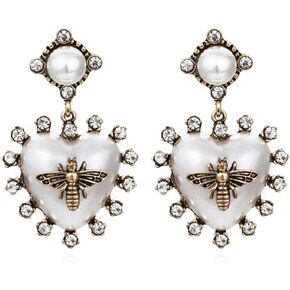 Bumblebee Earrings for Women, Cute Honey Bee Earrings for Girls, Pearl Heart Bee Dangle Earrings Hypoallergenic, Insect Queen Bee Drop Earrings, Zinc, No Gemstone