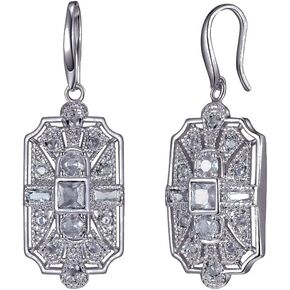 Silver Tone Geometric Classic Art Deco Flapper Antique Retro Style Wedding Bridal Prom Formal Gatsby Party Rhinestone Dangle Earrings in Kuwait
