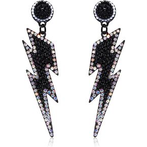 Beaded Lightning Earrings for Women Statement Lightning Bolt Dangle Earrings Sparkling Rhinestone Bead Drop Earrings Holiday Halloween Party Gifts