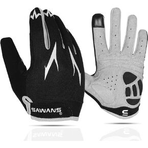 SAWANS Cycling Gloves Touchscreen Breathable Mountain Bike Road Anti Slip Padded MTB Bicycle Gloves Men Women Full Finger Biking Shock Absorbing