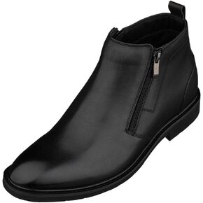 TOTO Men's Invisible Height Increasing Elevator Shoes - Premium Leather Ankle Zipper Boots - 2.8 Inches Taller
