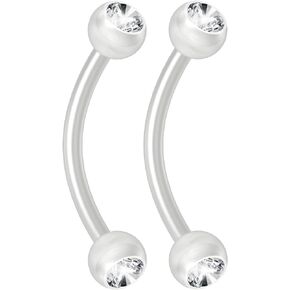 Bling Piercing 2pc 16g Flexible Bioflex Curved Barbell 3mm Bioplast Gem Ball Aurora Borealis 10mm JCurve Banana Bar