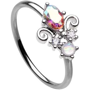 Pierced Owl 20GA Stainless Steel Iridescent Victorian Style CZ Crystal Bendable Nose Ring