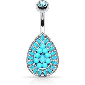 Pierced Owl - 14GA 316L Stainless Steel Vintage Style Shield Gem Belly Button Ring, Choose Style