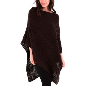 SHU-SHI Womens Cable Knit Poncho Shawl Boho Pullover Sweater Cape Casual Soft