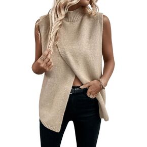 Verdusa Women's Mock Neck Sleeveless Split Wrap Sweater Vest Pullovers