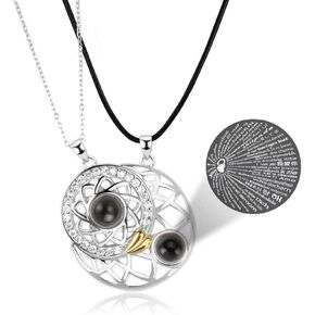 KESOCORAY Sterling Silver Magnetic Necklace for Couples Friendship Sun Moon Jewelry Set Matching Necklaces I Love You 100 Languages Gifts for Him Her