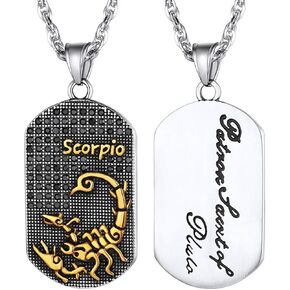 12 Constellations Dog Tag Pendant Necklace for Men Women Stainless Steel/18K Gold Plated Astrology Jewelry Zodiac Charm with Chain(with Gift Box) in Kuwait