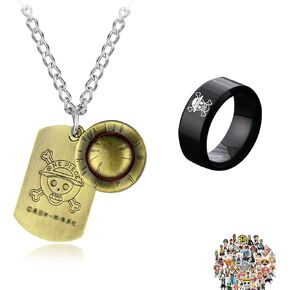 UoYu 12 pcs One P. Jewelry Luffy Skeleton Pendant Necklace Straw Hat Anime Men Ring Sticker Set