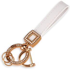 WORCAS Car Keychain With Bling Rhinestones,Microfiber Leather Wristlet Keychain,Universal Key Fob Keychain for all Car