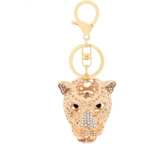 Cheetah Head Keychain for Women, Cute Leopard Head Key Chain for Girls, Funny Leopard Animal Key Ring, Sparkling Gold Leopard Head Keychains, Punk Leopard Head Keyring, Rhinestone Leopard Keychain