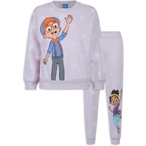 Blippi and Meekah Girls 2 Piece Sweatshirt and Pant Sets for Toddlers and Little Kids – Purple