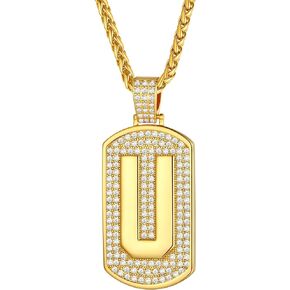 FindChic Bling Dog Tag Necklaces for Men Initial/Number/Dollar Design Cubic Zirconia Iced Platinum/Gold Plated Pendant Hip Hop Jewelry, with Gift Box