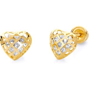 14k Yellow Gold Heart Stud Earrings with Screw Back