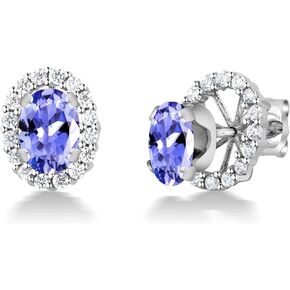 Gem Stone King 925 Sterling Silver Oval Blue Tanzanite Removable Jacket Stud Earrings For Women (1.50 Cttw, Gemstone Birthstone, Oval 7X5MM)