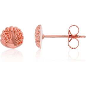 Solid 925 Sterling Silver Polished Sea Shell Stud Earrings for Women and Girls | 5mm Gold Plated Hypoallergenic Studs