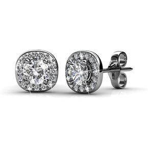 Cate & Chloe Ruth 18k White Gold Plated Halo Studs with Crystals, Best Silver Earrings for Women, Beautiful White Gold Stud Earrings