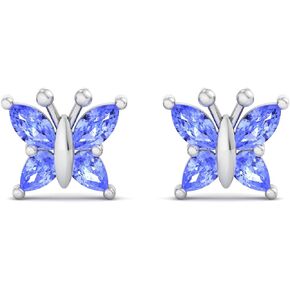 Silver Smile 925 Sterling Butterfly Stud Earrings with Push Backs, Attractive Marquise Cut Earrings For Women, Rhodium Plated For Beautiful Shine, Prefect Gift For Birthdays and Anniversary