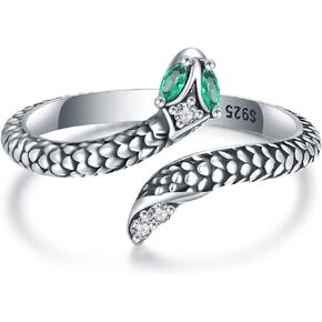 Sterling Silver Snake Ring for Women Men Vintage Animal Snake jewlery Adjustable Wrap Small Snake Open Thumb Rings Gothic Rings Gifts for Boy Teen Girls Size 5-9