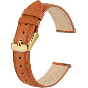 BISONSTRAP Elegant Leather Watch Straps, Quick Release, Watch Bands for Women and Men, 12mm, Black (Gold Buckle)