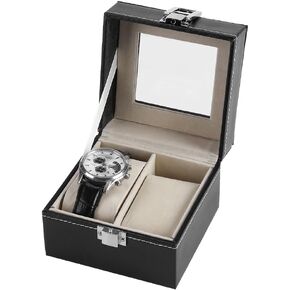 Yuecoom Watch Gift Box, 2 Slots Watch Storage Transparent Display Window Box Wristwatch Luxury Jewelry Organizer for Woman Man Gift
