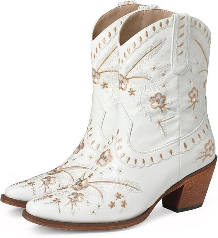 White Cowboy Boots - Trendy Ankle Boots for Women with Wide Calf - Stand Out with these Stylish Embroidered Denim Short Boots! in Saudi Arabia