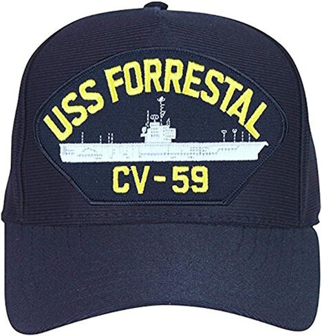 USS Forrestal CV-59 Baseball Cap. Navy Blue. Made in USA in Saudi Arabia