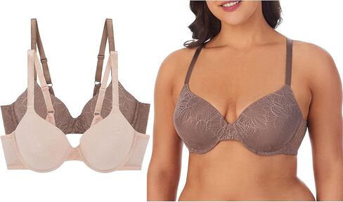 ELLEN TRACY حمالة صدر تي شيرت للاستخدام اليومي مع سلك داخلي - راحة ناعمة وجاكار زهري - عبوة متعددة من قطعتين in Kuwait